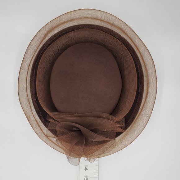 Chocolate Brown Wool Hat with Tulle Trim
